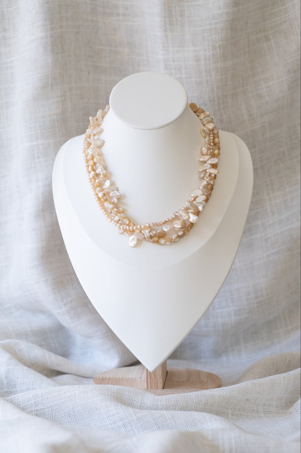 Champagne Tri Strand Mixed Pearl Necklace