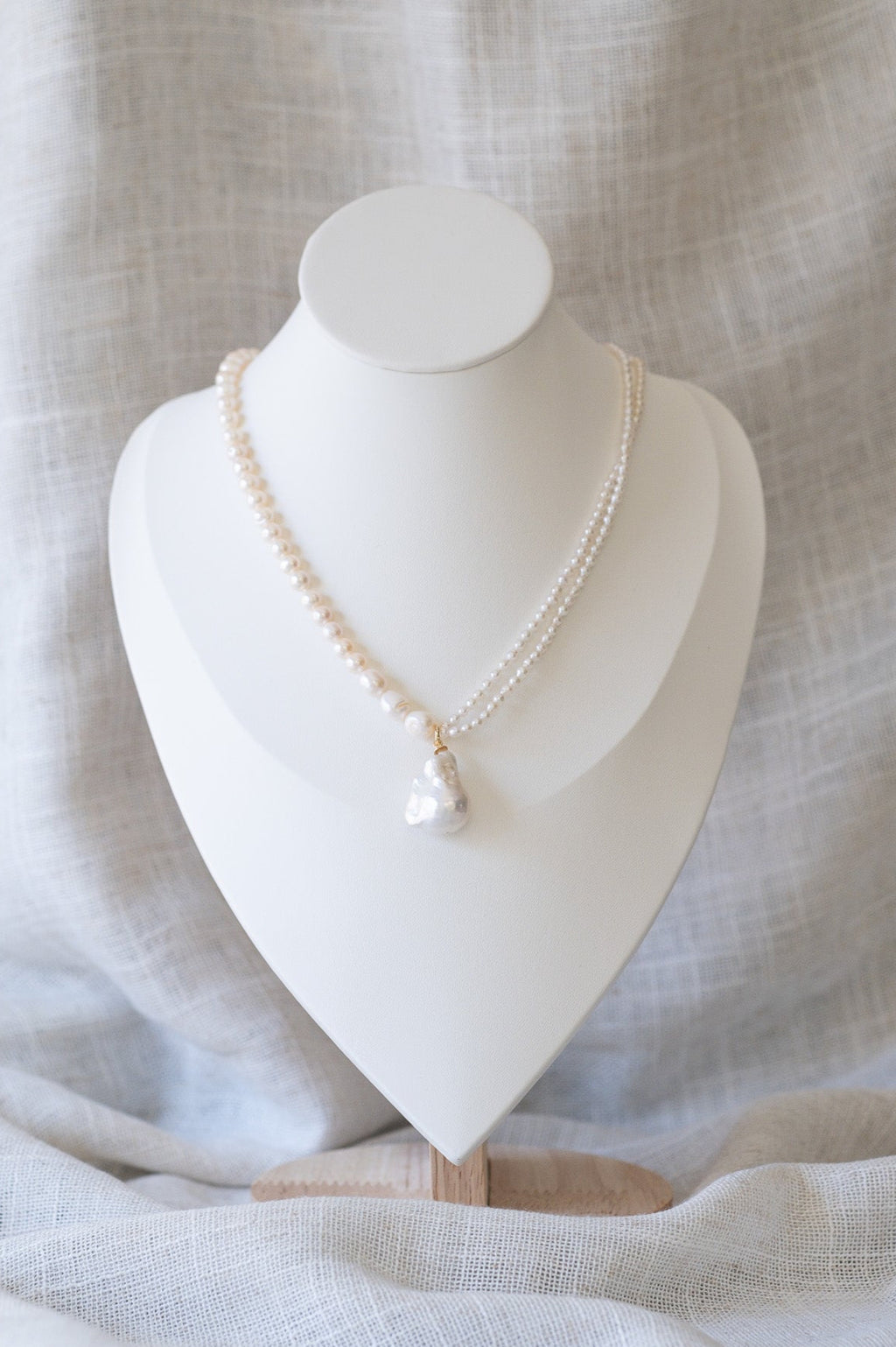 Asymmetrical Seed Pearl Necklace with Baroque Pearl Pendant