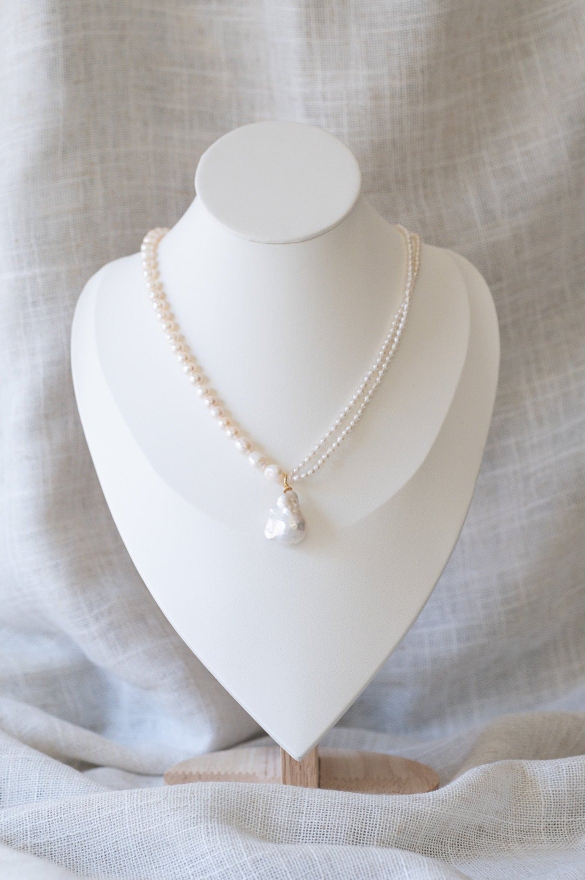 Asymmetrical Seed Pearl Necklace with Baroque Pearl Pendant