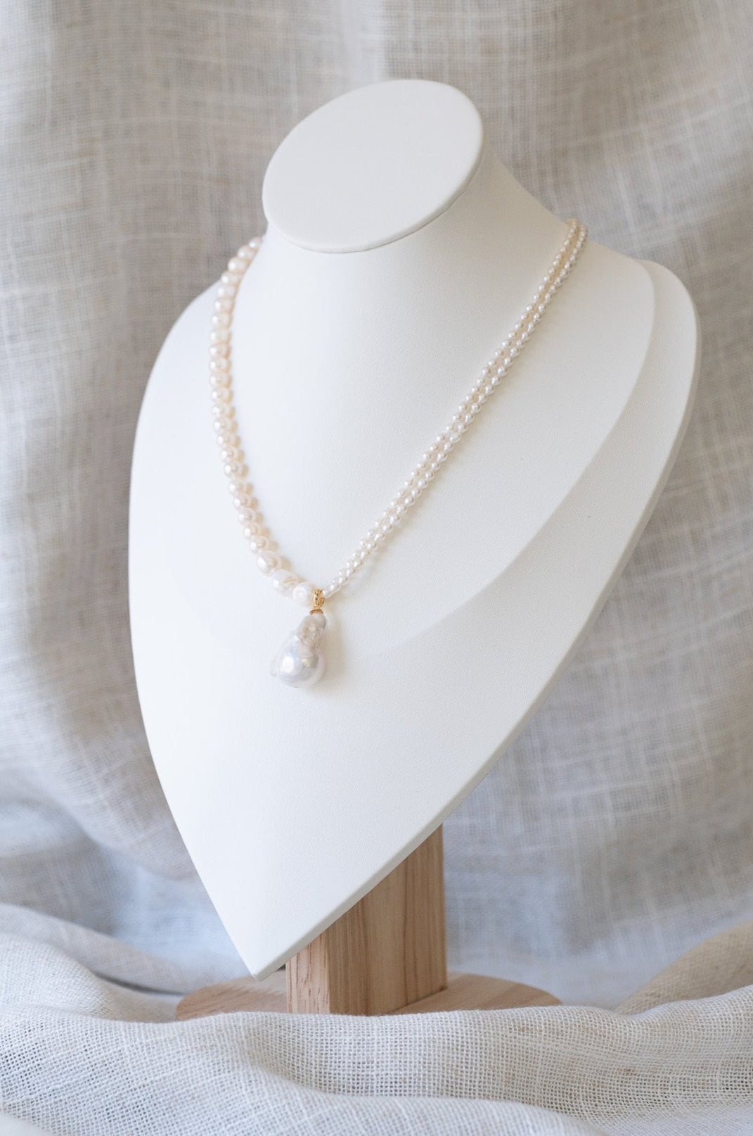Asymmetrical Seed Pearl Necklace with Baroque Pearl Pendant