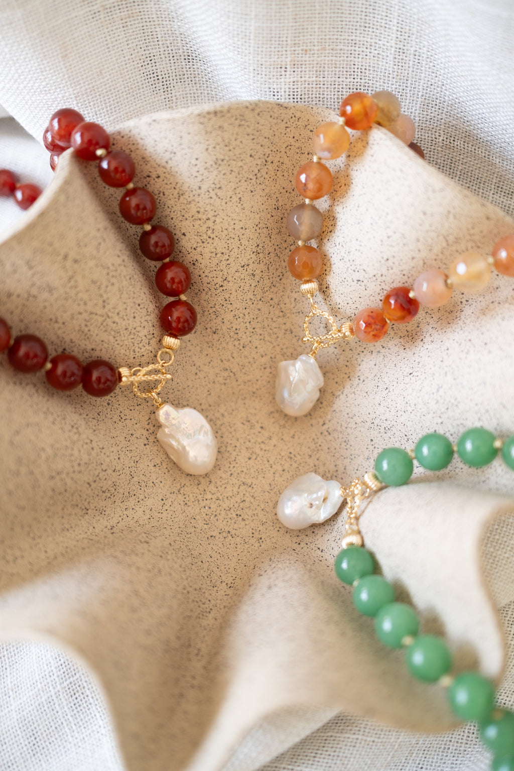 Stone Bead Necklace with Baroque Pearl Pendant