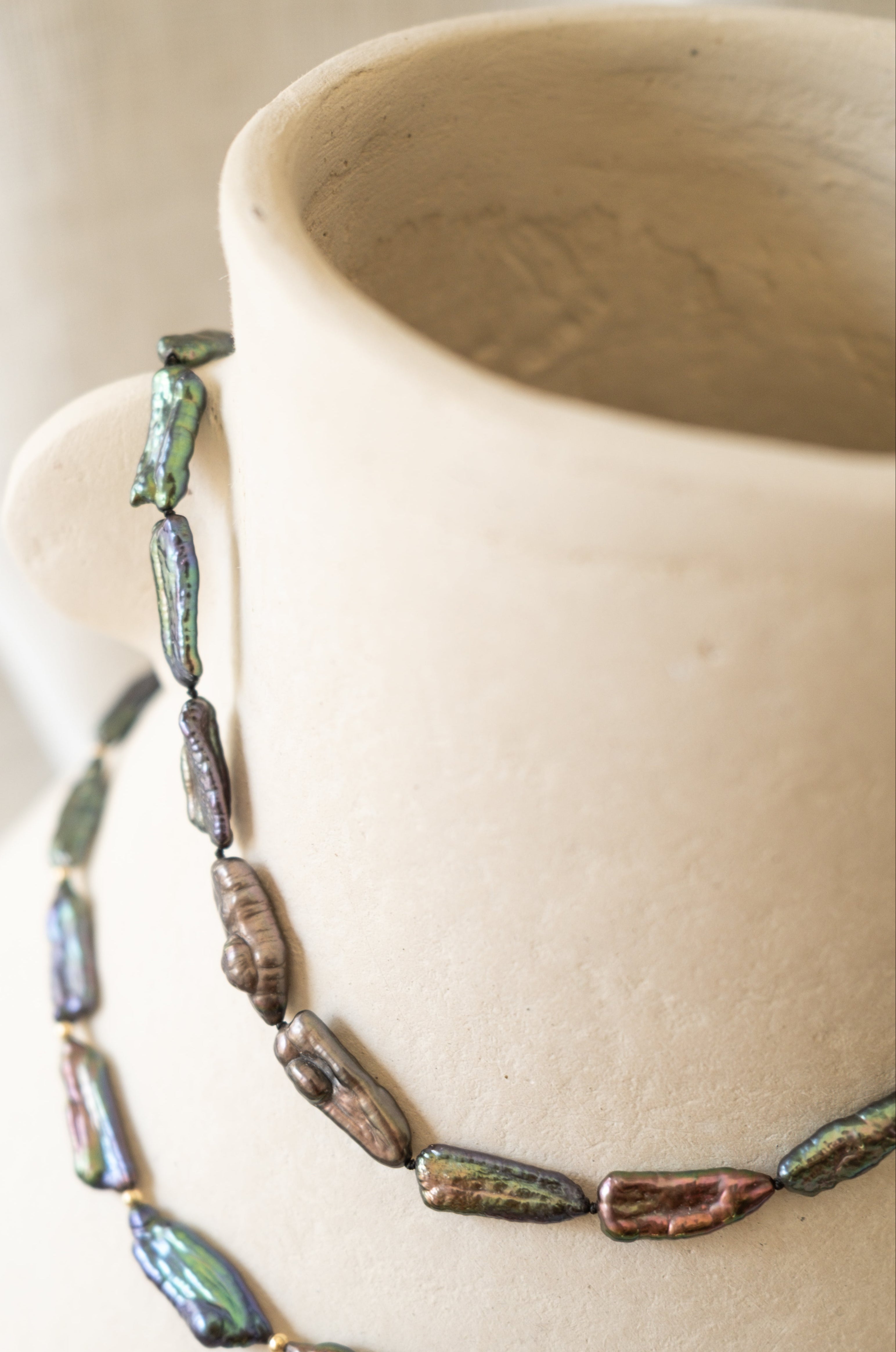 Black Keshi Stick Pearl Strand Necklace