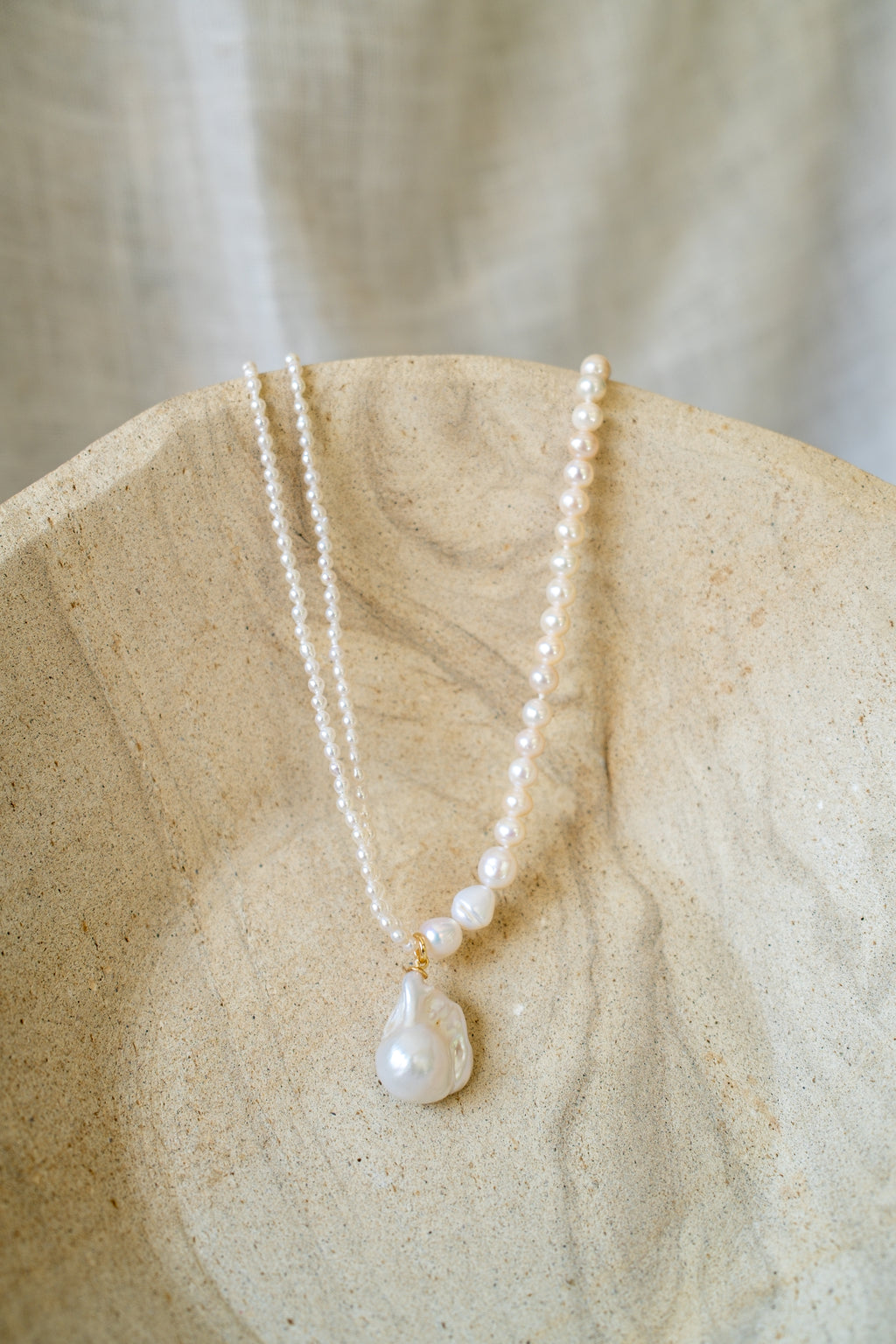Asymmetrical Seed Pearl Necklace with Baroque Pearl Pendant