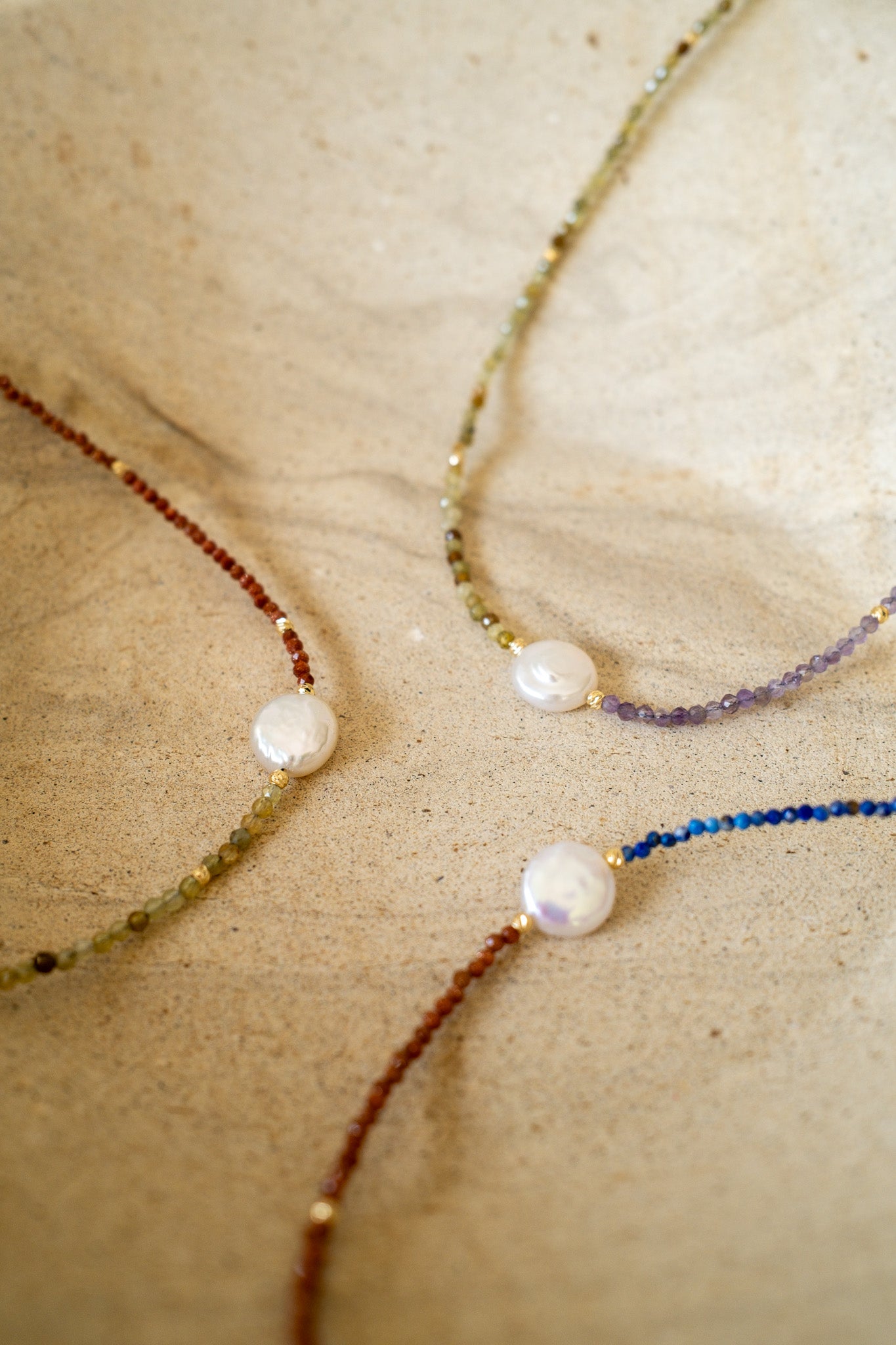 Two-Tone Gemstone Coin Pearl Necklace