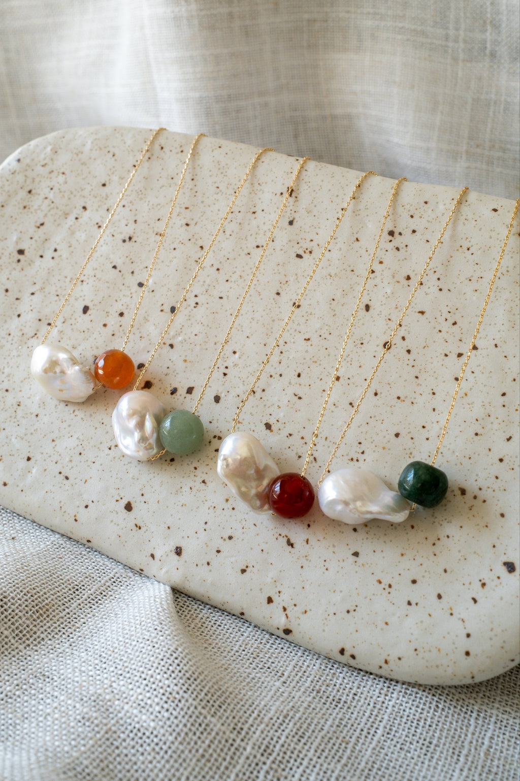 Toi et Moi Floating Pearl & Stone Necklace