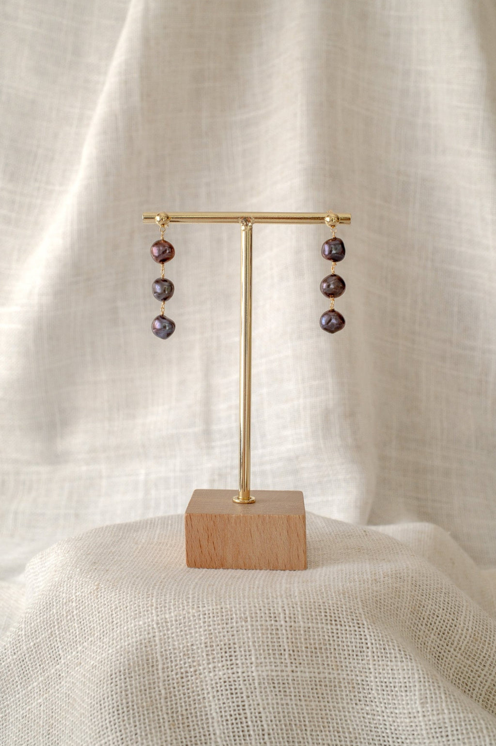Black Tri Pearl Drop Earrings
