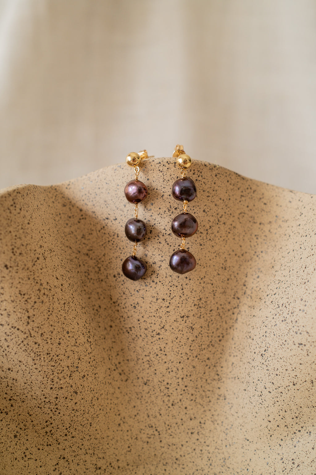 Black Tri Pearl Drop Earrings