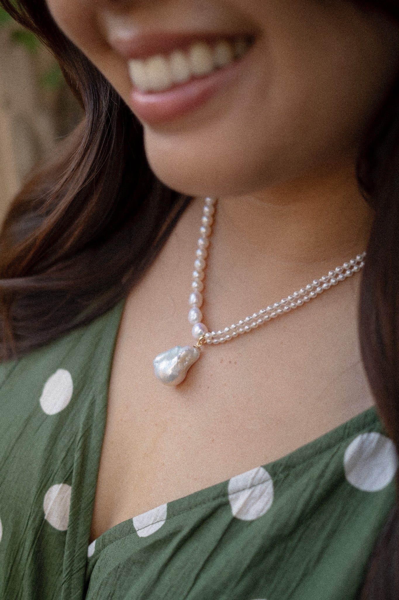 Asymmetrical Seed Pearl Necklace with Baroque Pearl Pendant