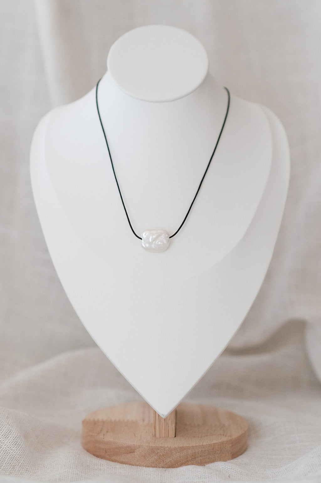 Thin Cord Flat Baroque Pearl Necklace