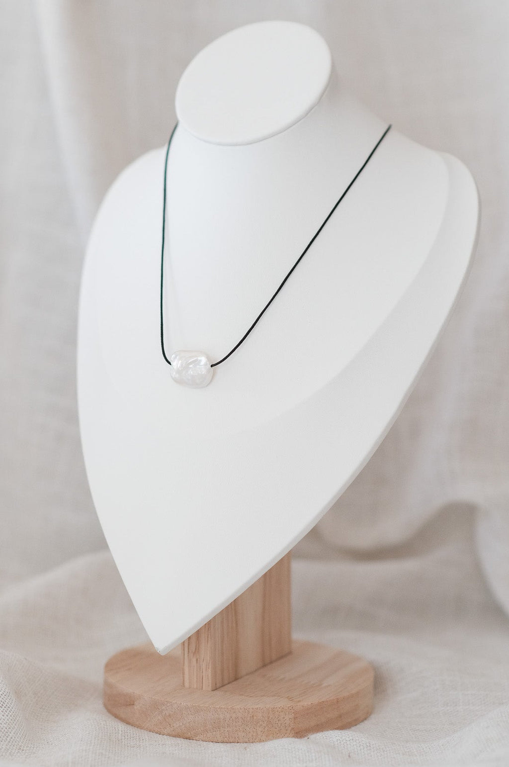 Thin Cord Flat Baroque Pearl Necklace