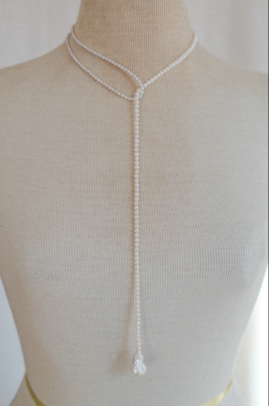 Asymmetrical Long Pearl Lariat Necklace
